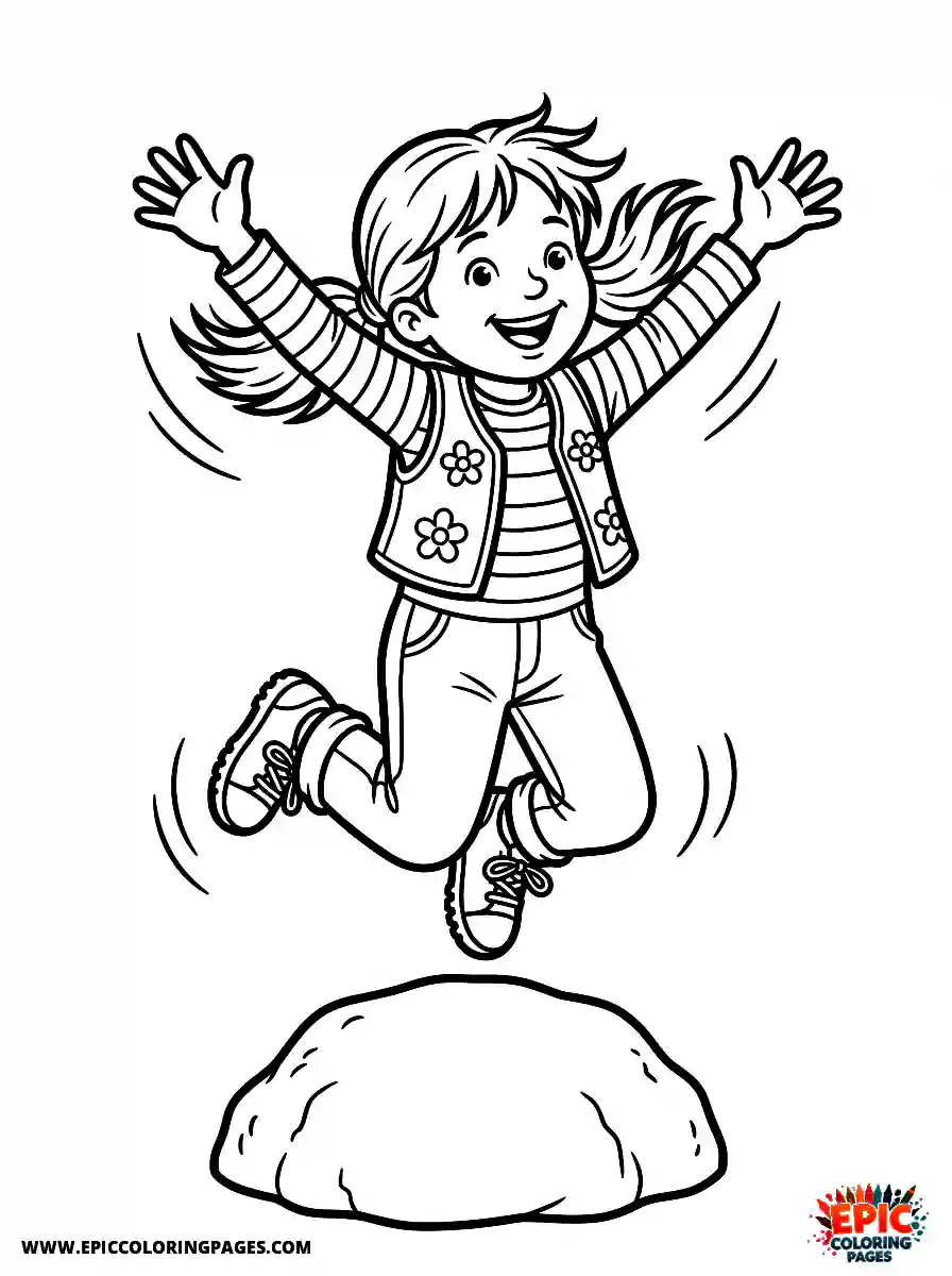 Detailed Girl detailed girl jumping off a small rock with excitement