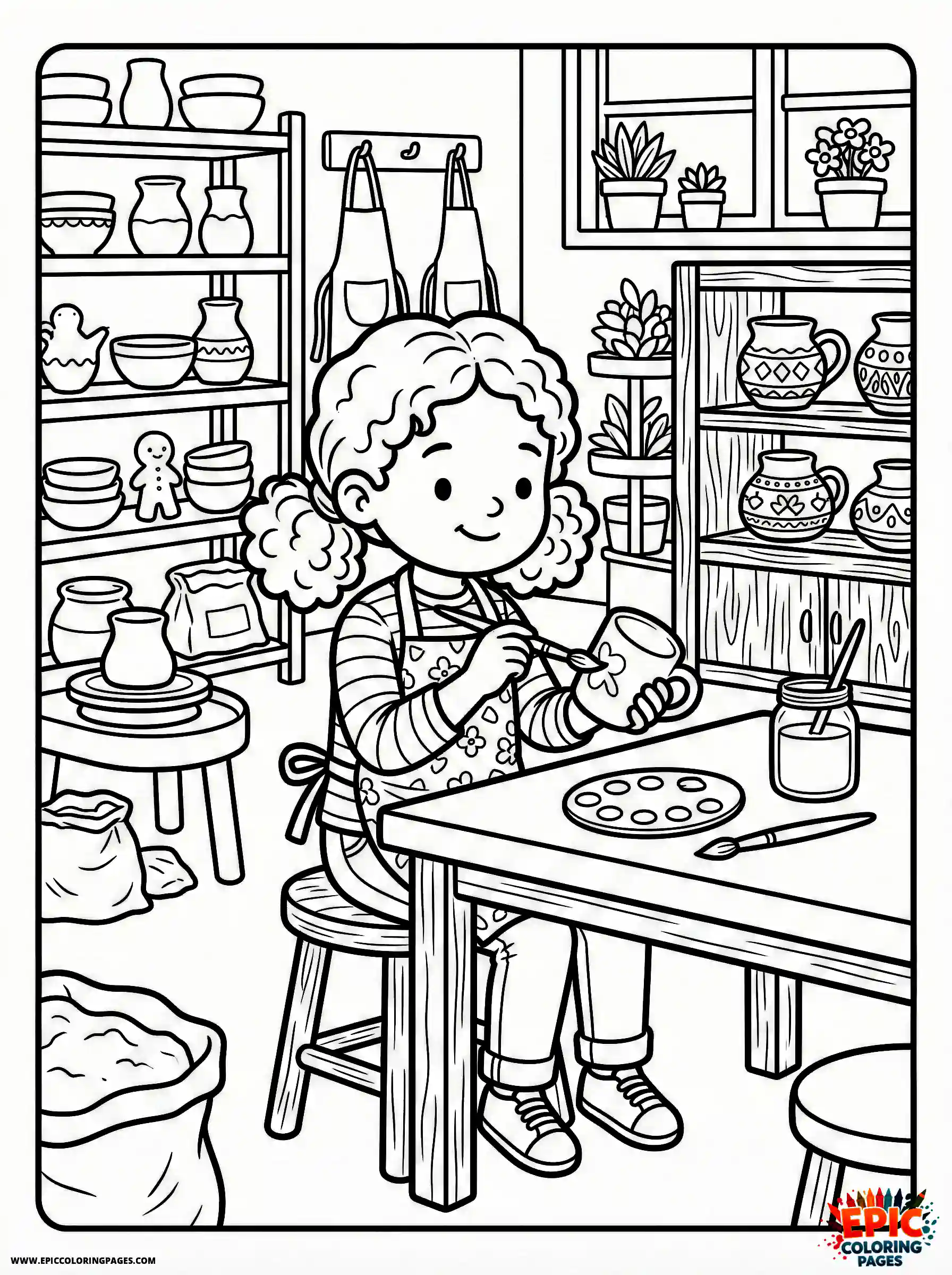 Detailed Girl detailed girl painting pottery at a ceramic studio