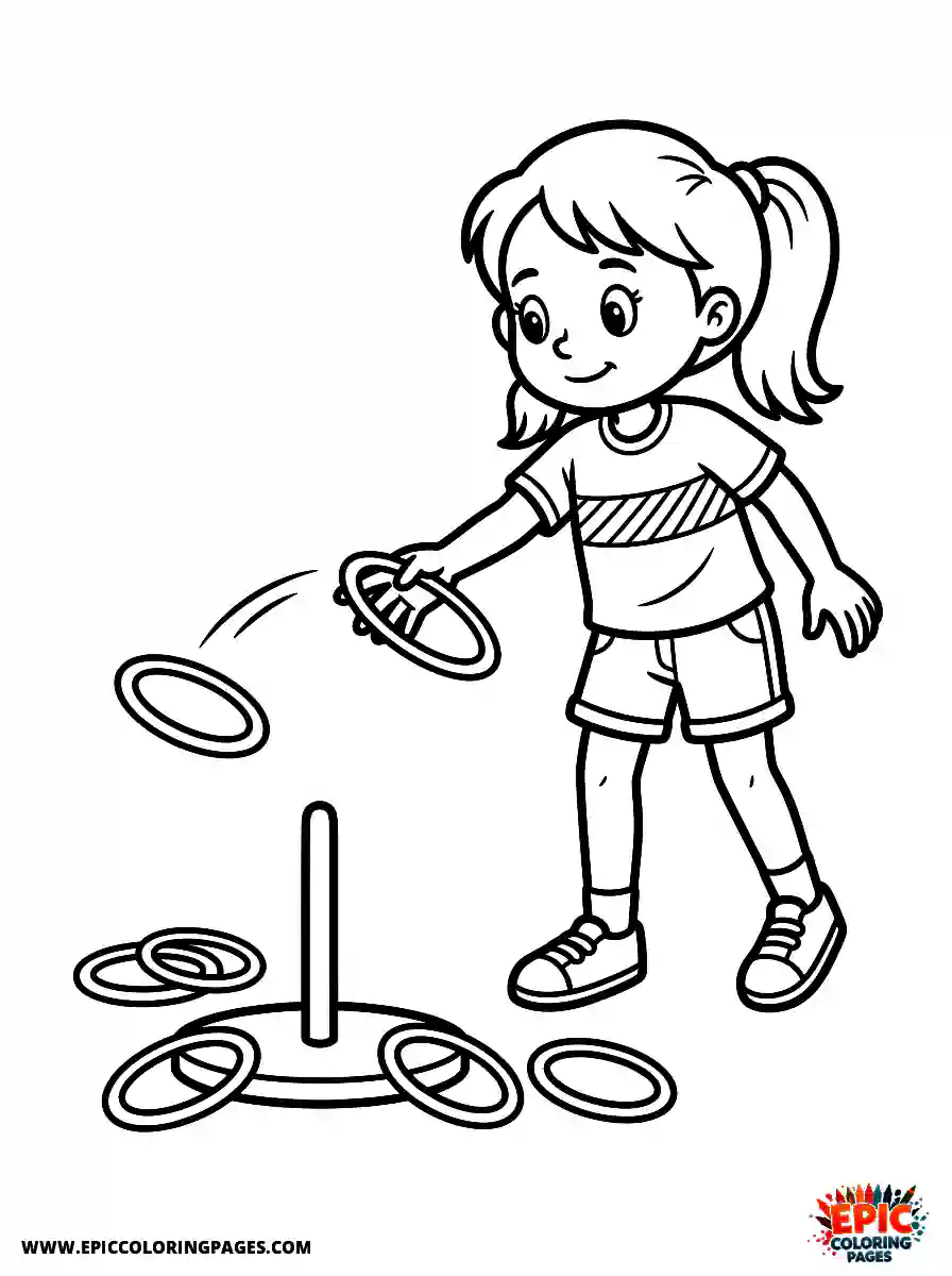 Detailed Girl detailed girl playing a quoits ring toss game