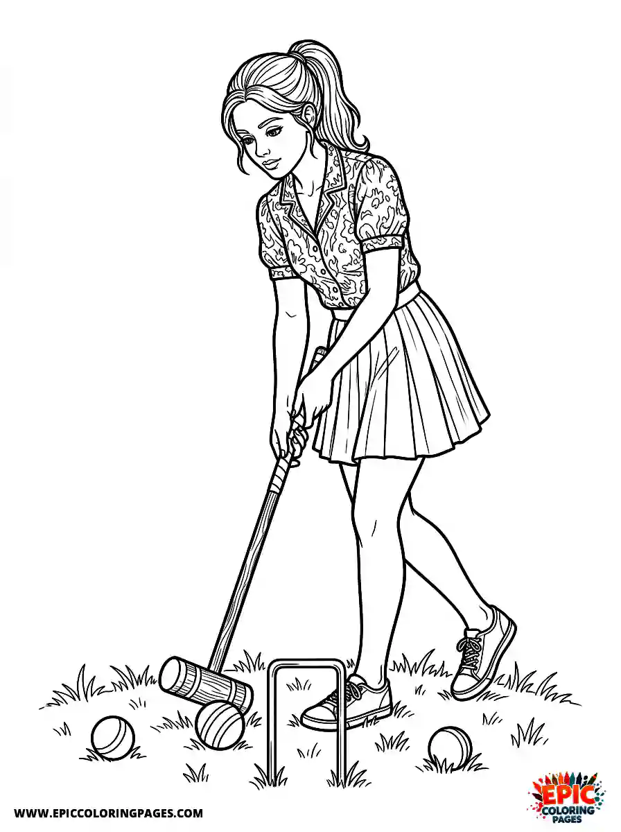 Detailed Girl detailed girl playing croquet on a lawn