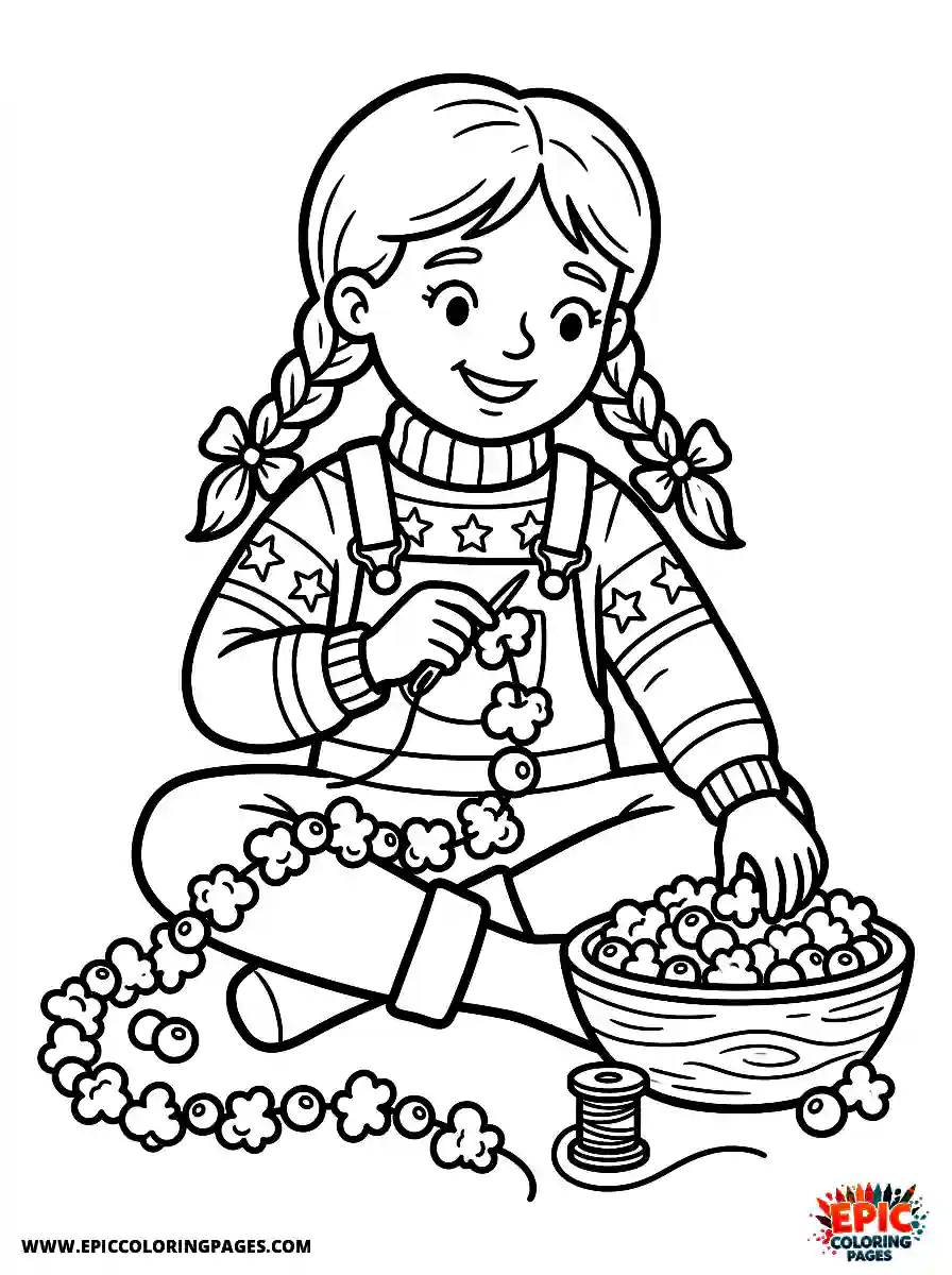 Detailed Girl detailed girl stringing a popcorn garland for christmas