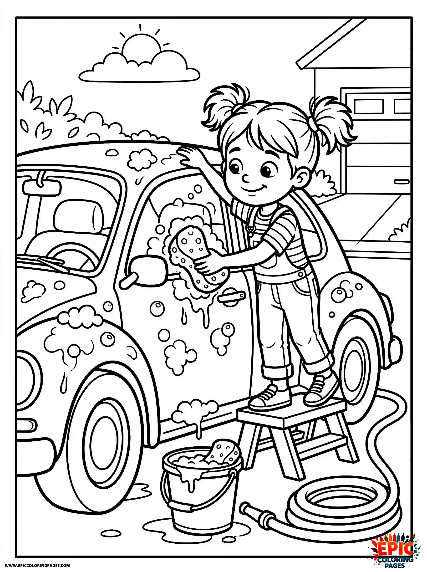 Detailed Girl detailed girl washing a car with soap and sponge