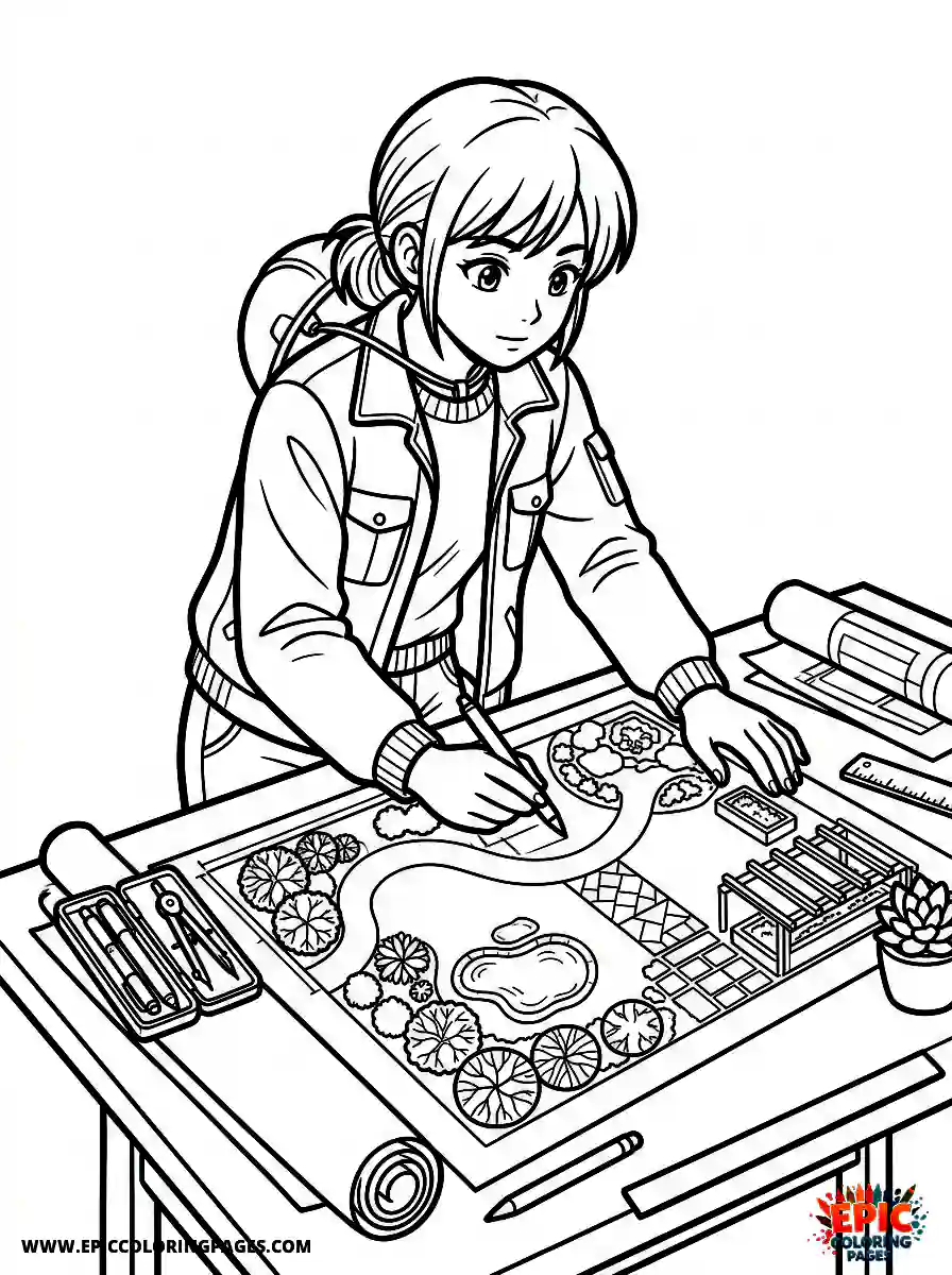 Manga Girl manga girl as landscape architect designing gardens