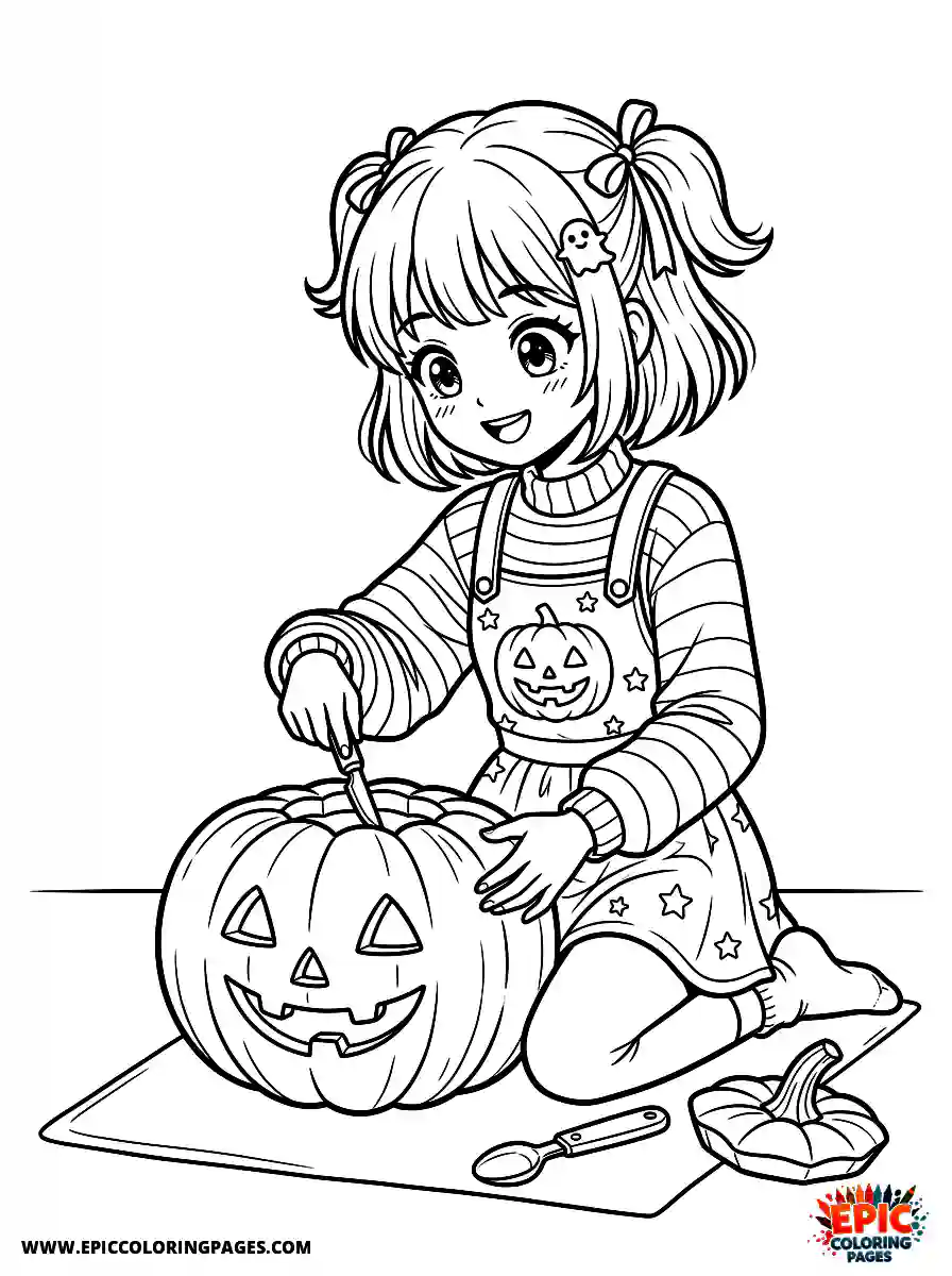 Manga Girl manga girl carving pumpkin for halloween