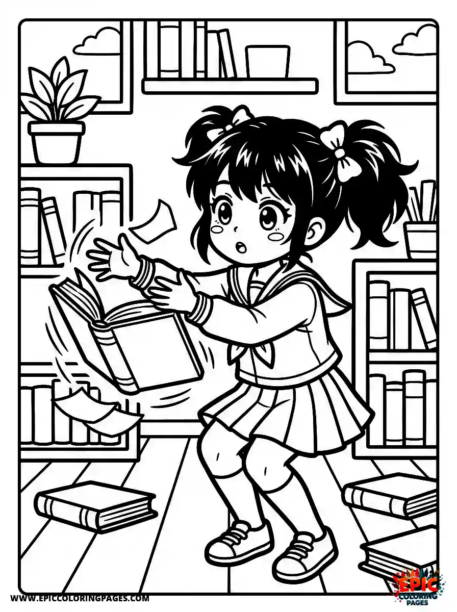Manga Girl manga girl catching a falling book before it hits the ground quick reflex action