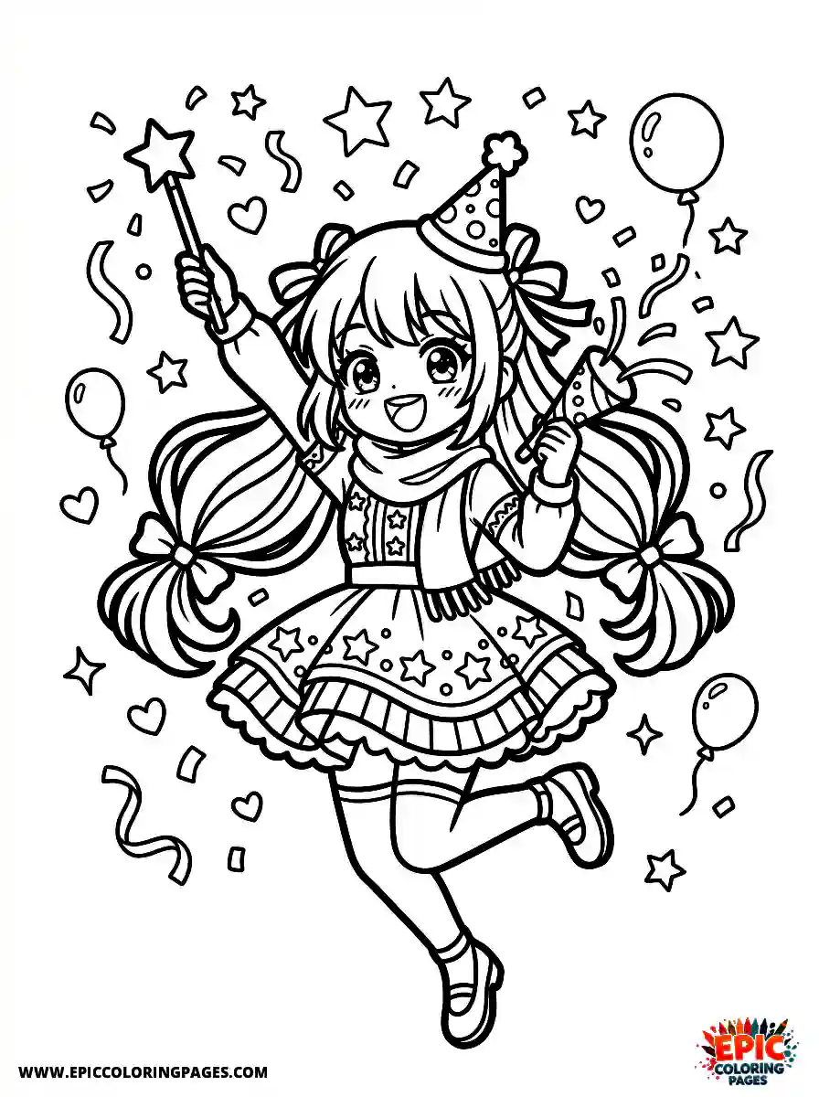 Manga Girl manga girl celebrating new year party