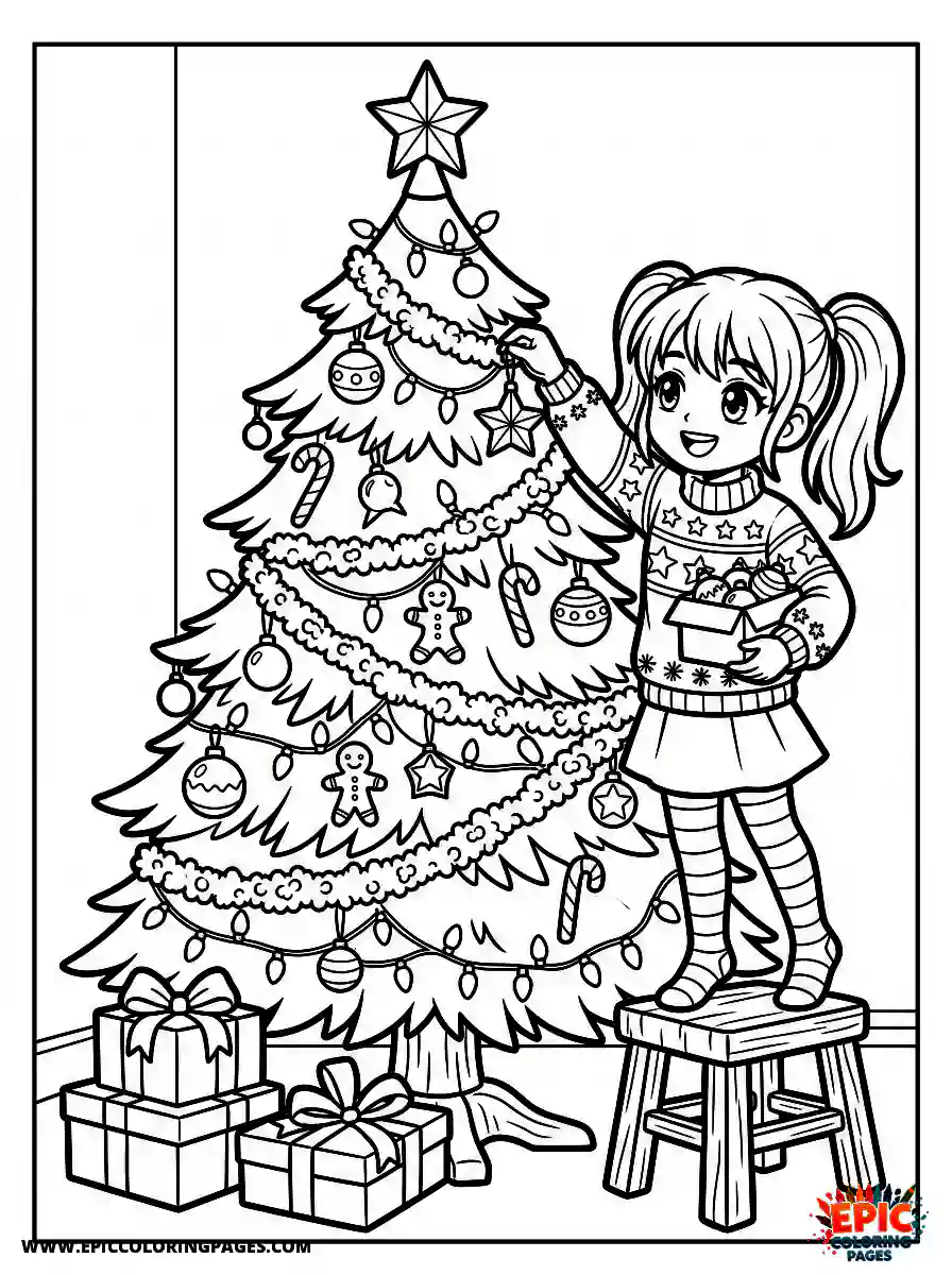Manga Girl manga girl decorating christmas tree at home