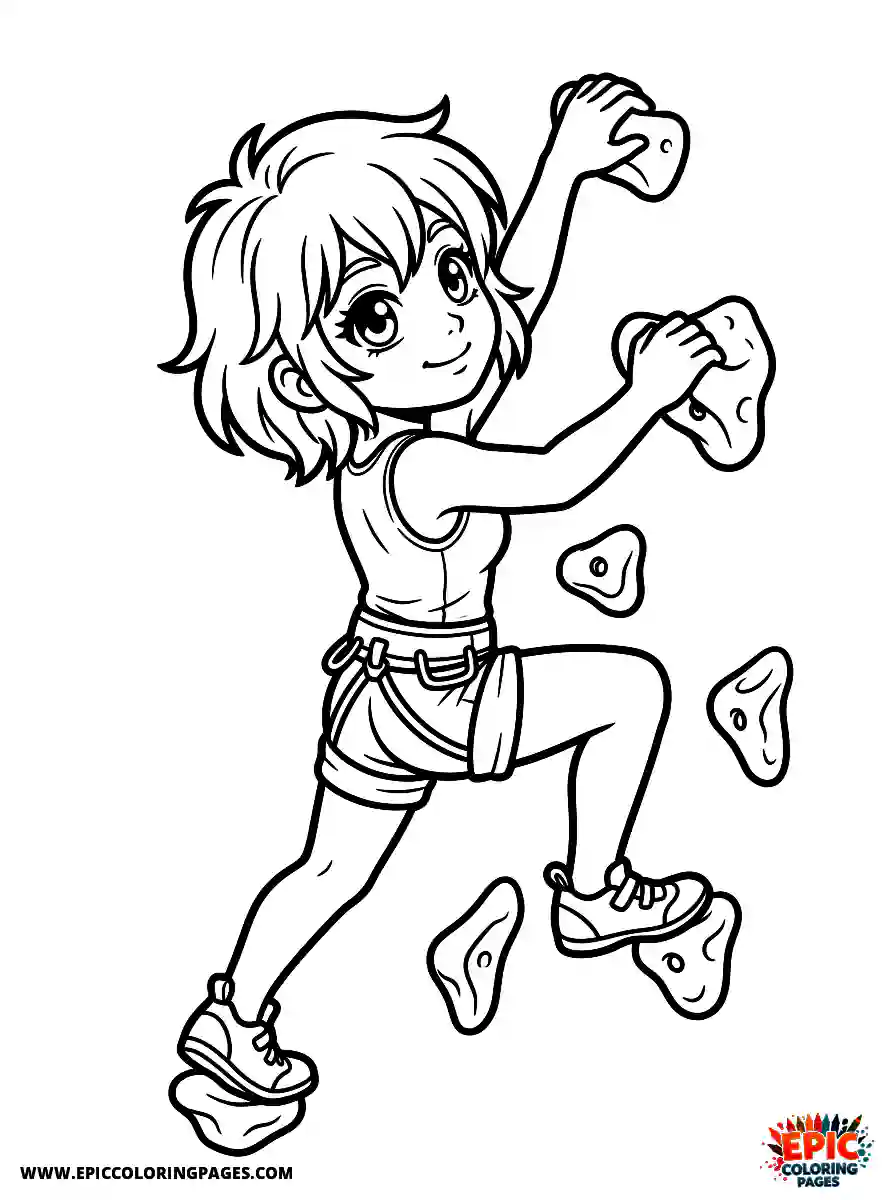 Manga Girl manga girl doing rock climbing at indoor wall