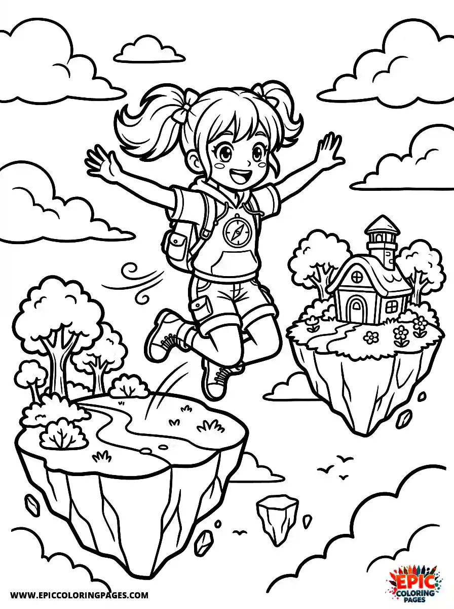 Manga Girl manga girl jumping between floating islands in the sky adventurous leap