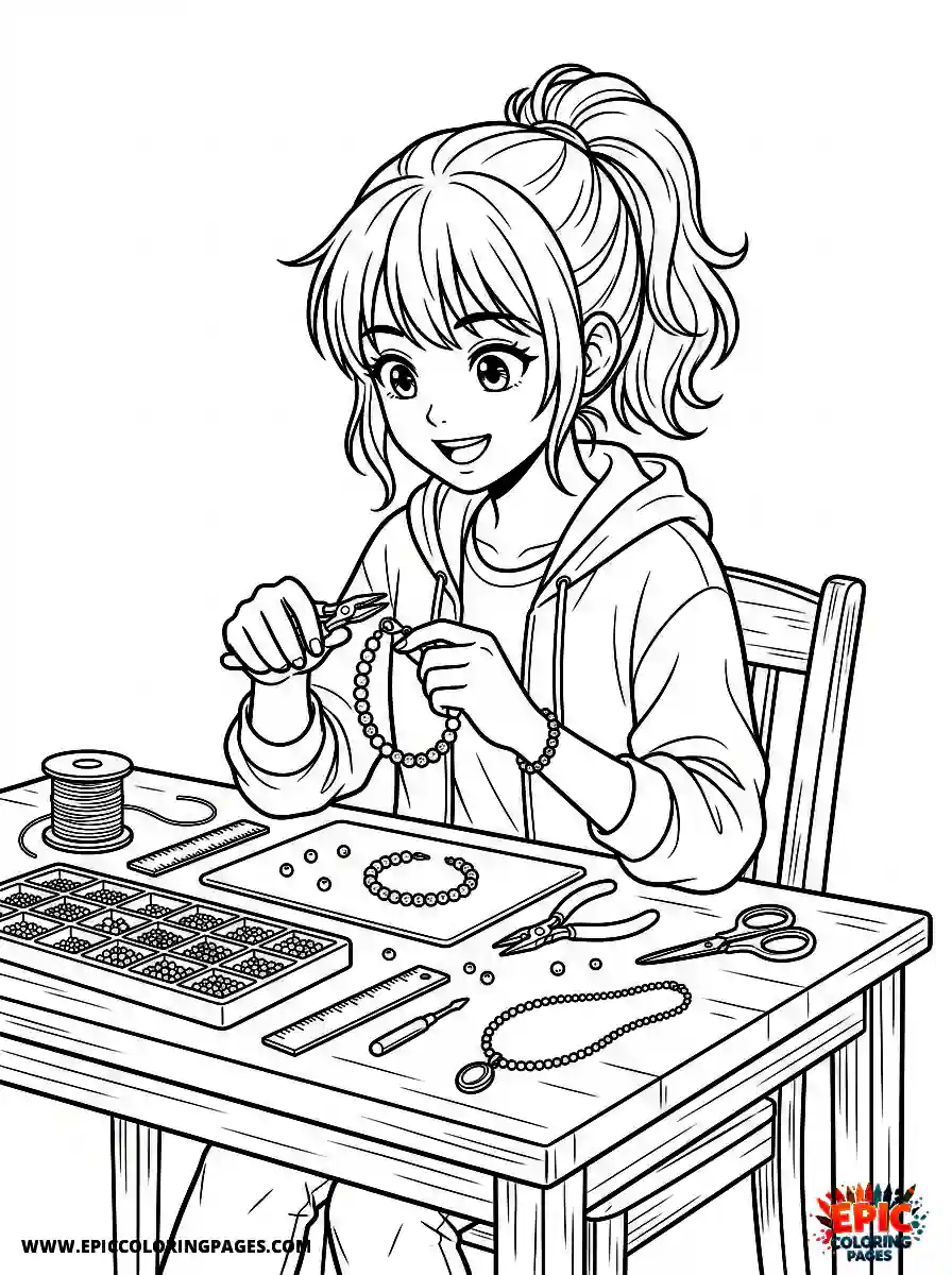 Manga Girl manga girl making jewelry at craft table