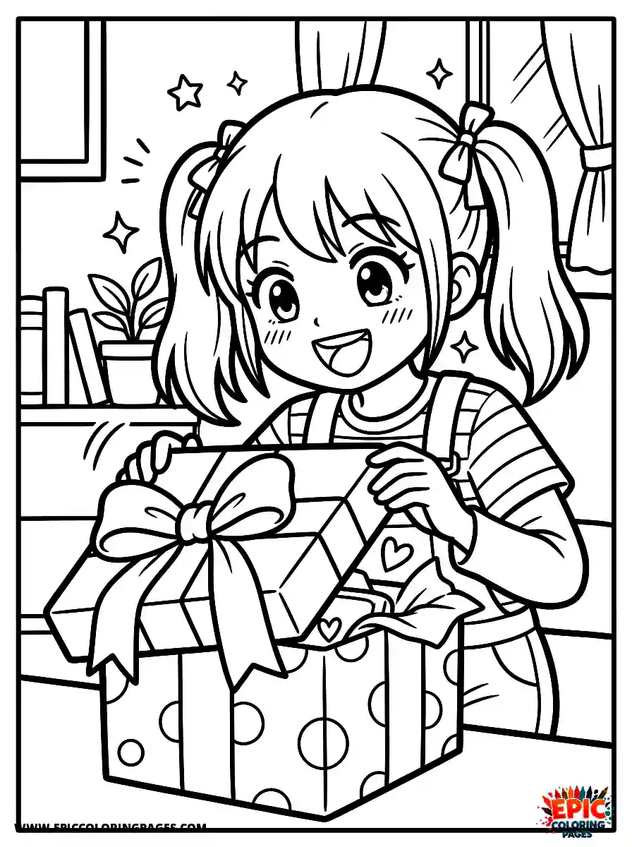 Manga Girl manga girl opening a gift box with excitement hands lifting lid