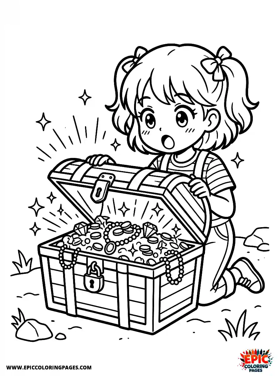 Manga Girl manga girl opening a treasure chest with sparkling contents surprised reaction