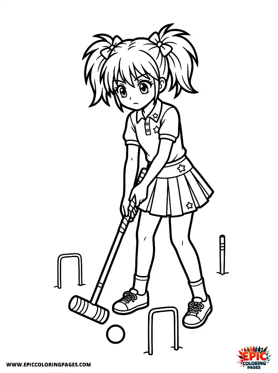 Manga Girl manga girl playing croquet on lawn