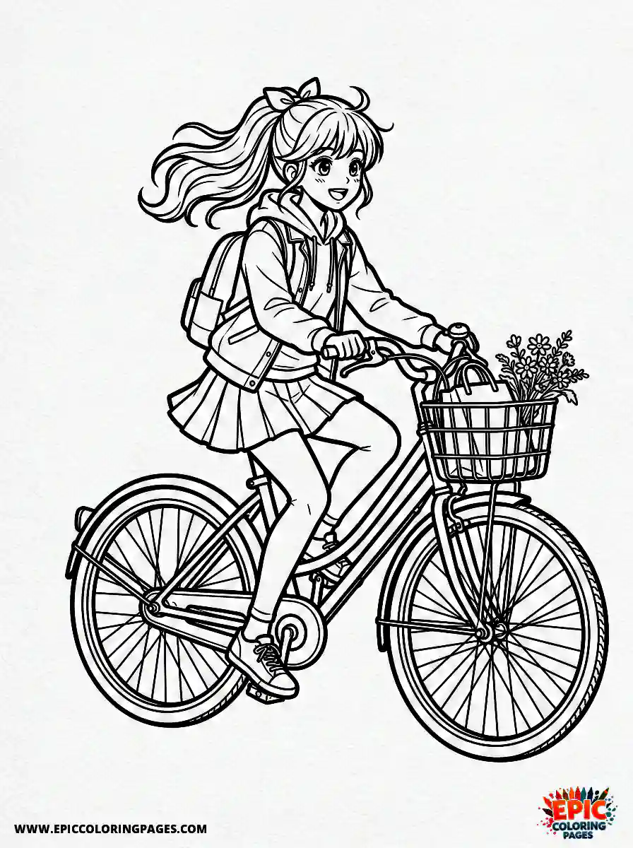 Manga Girl manga girl riding bicycle in park