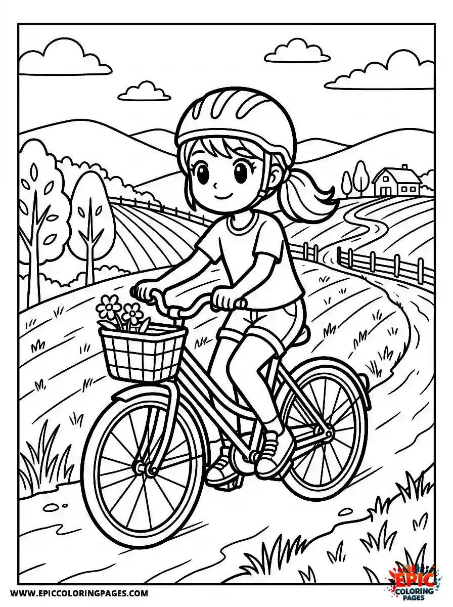 Manga Girl manga girl riding bicycle through countryside