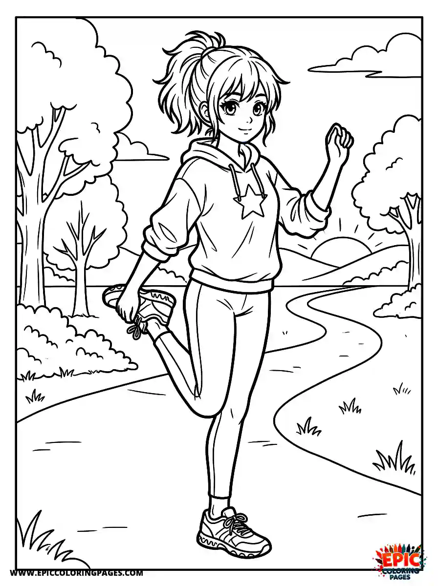 Manga Girl manga girl stretching before morning jog