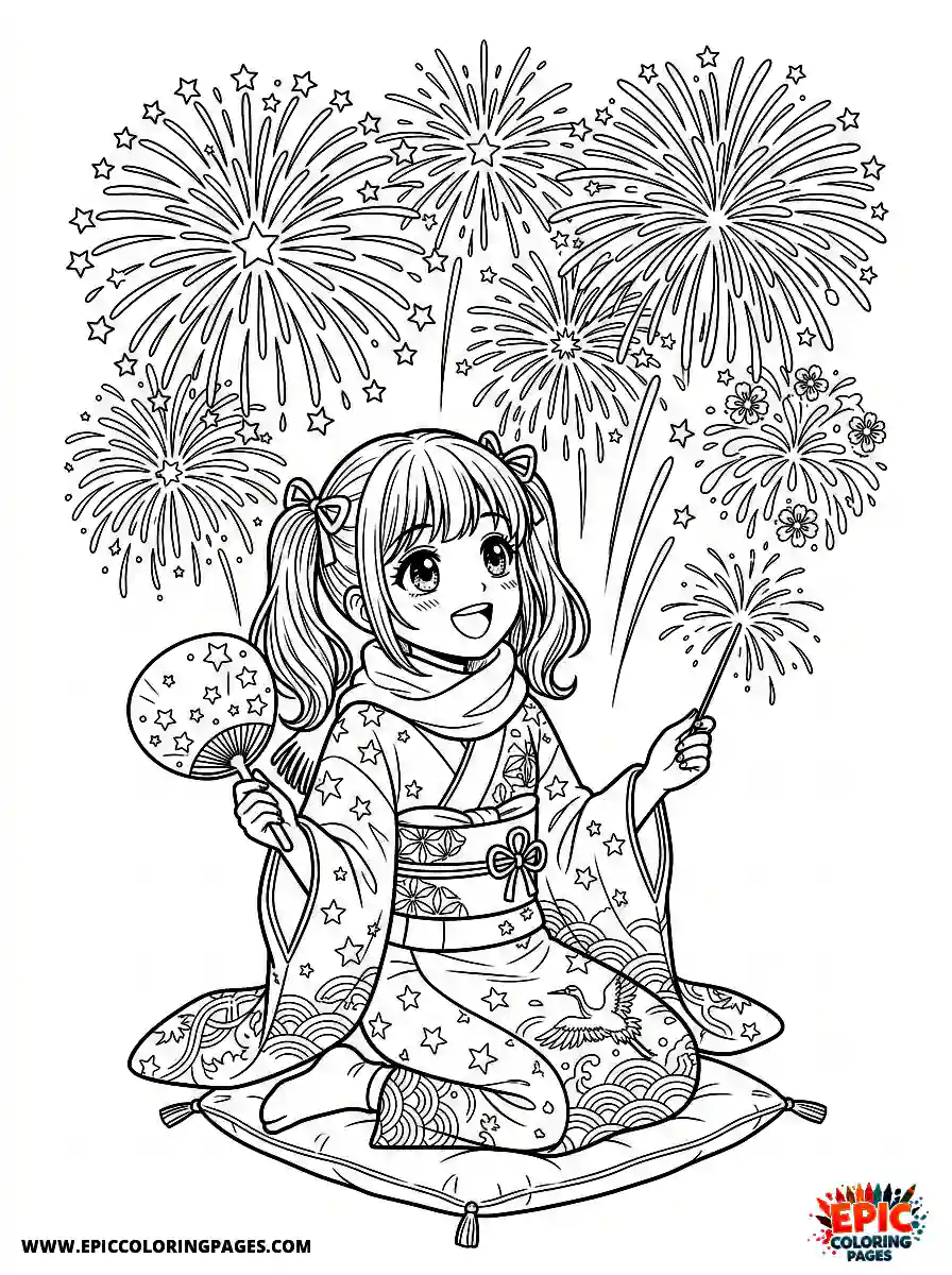Manga Girl manga girl watching fireworks on new year