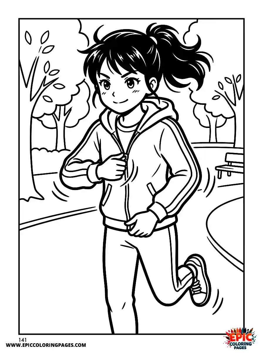 Manga Girl manga girl zipping up a jacket quickly before running brisk action