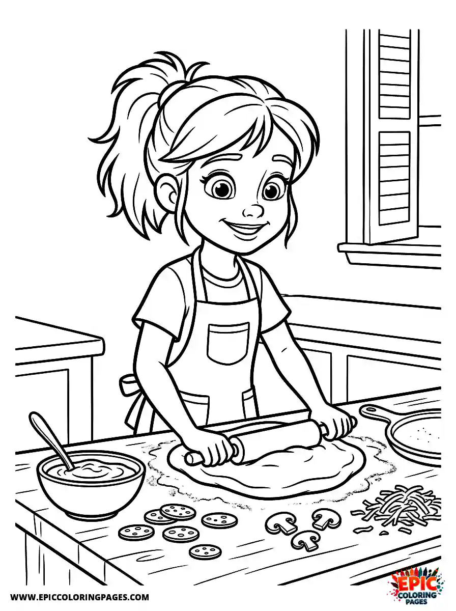 2D Disney Style Girl simple 2d disney style girl cooking homemade pizza