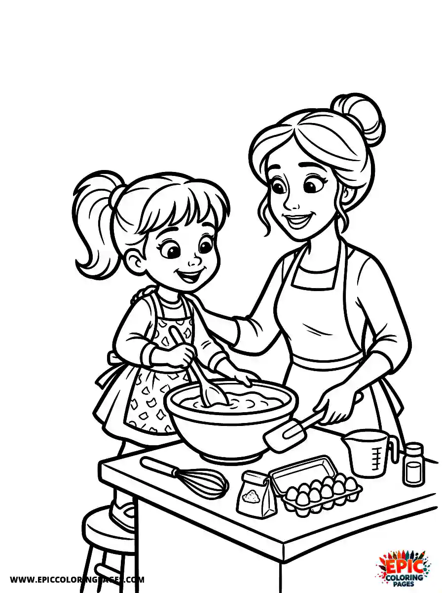 2D Disney Style Girl simple 2d disney style girl cooking with mom in kitchen