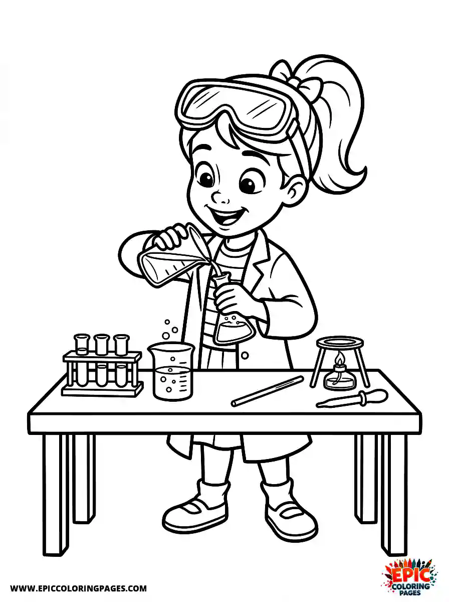 2D Disney Style Girl simple 2d disney style girl doing science experiment at school