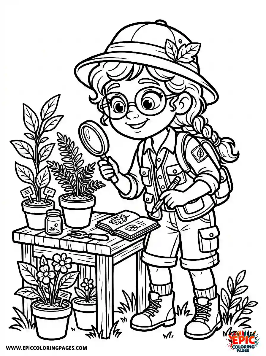 2D Disney Style Girl simple 2d disney style girl dressed as botanist studying plants