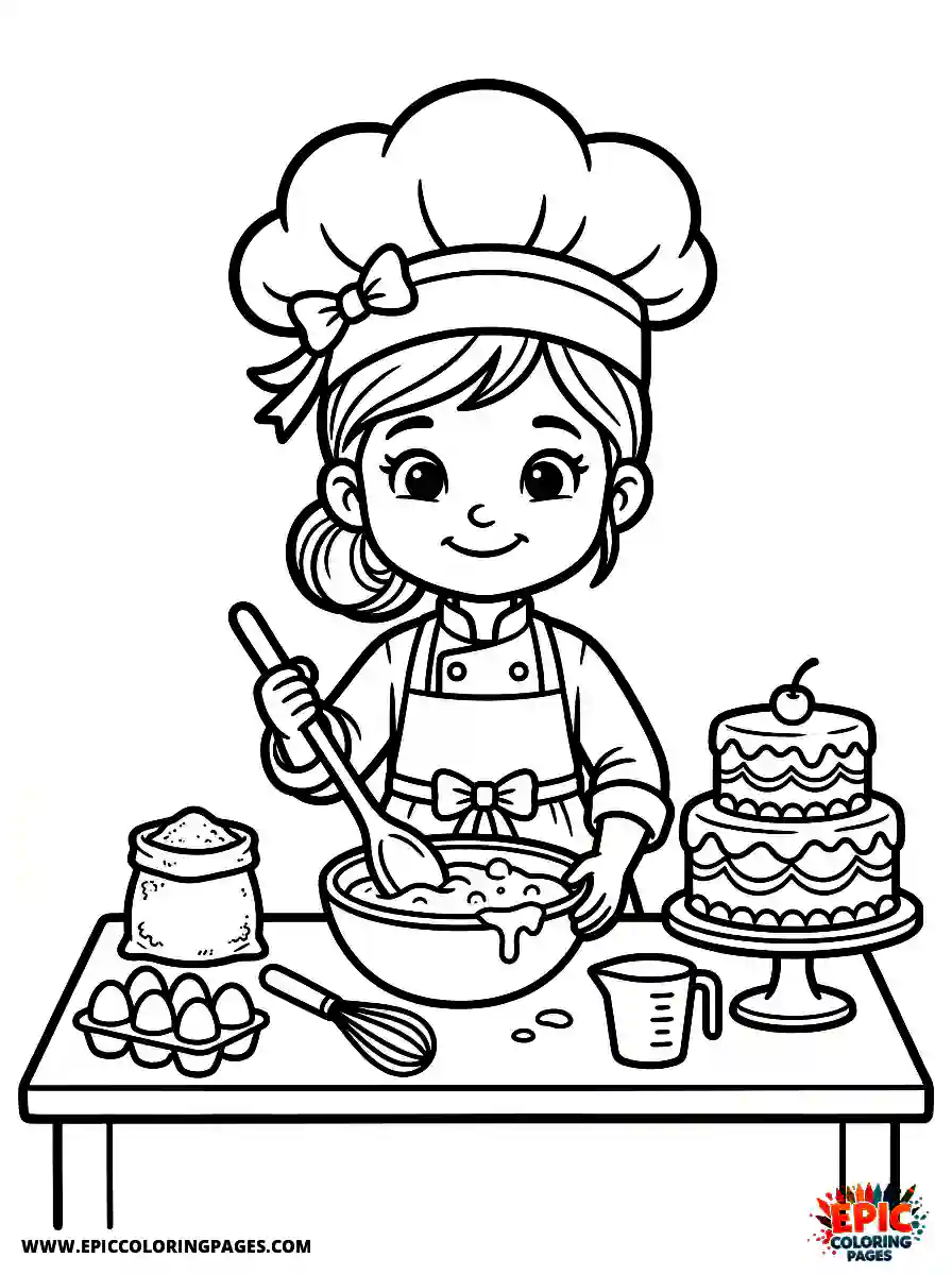 2D Disney Style Girl simple 2d disney style girl dressed as chef baking cake
