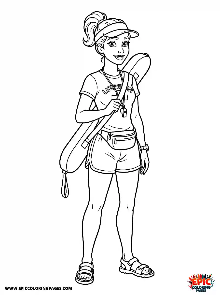2D Disney Style Girl simple 2d disney style girl dressed as lifeguard at pool
