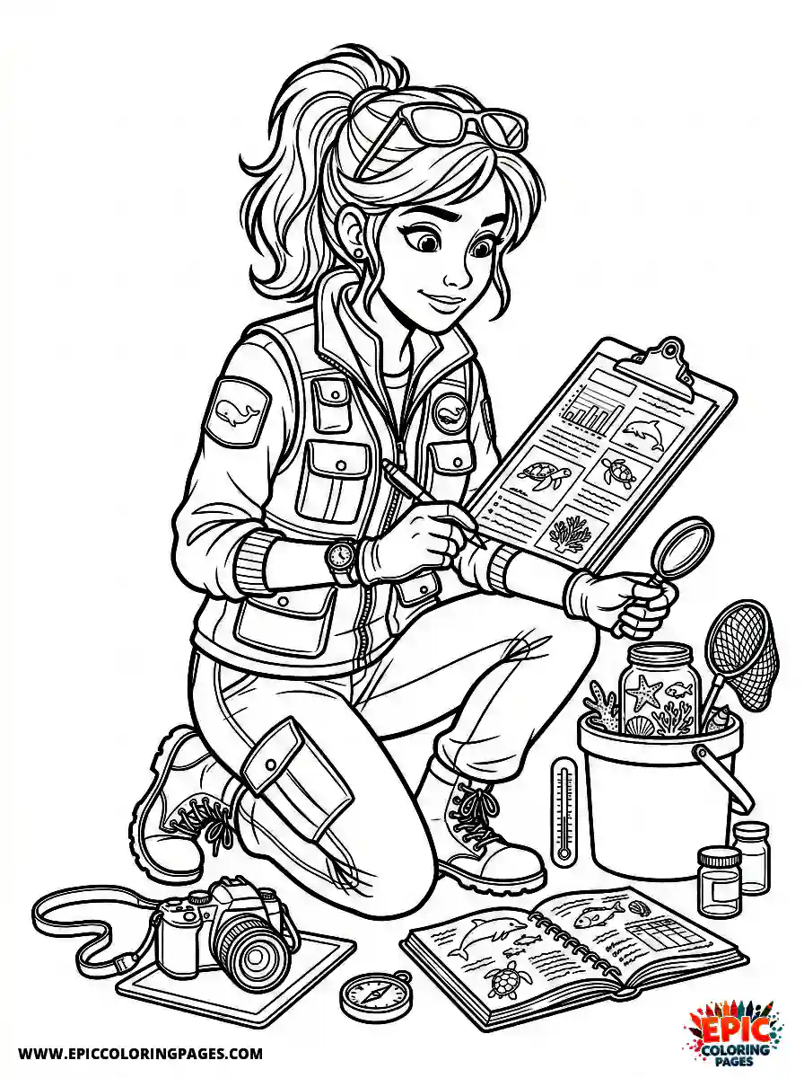 2D Disney Style Girl simple 2d disney style girl dressed as marine biologist studying
