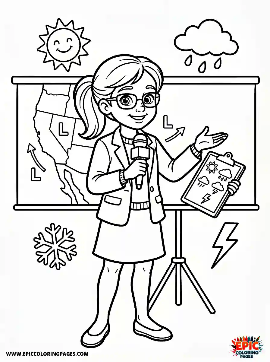 2D Disney Style Girl simple 2d disney style girl dressed as meteorologist giving weather report