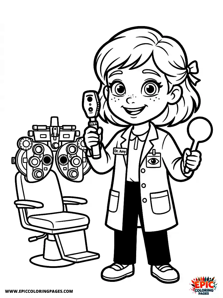 2D Disney Style Girl simple 2d disney style girl dressed as optometrist doing eye exam