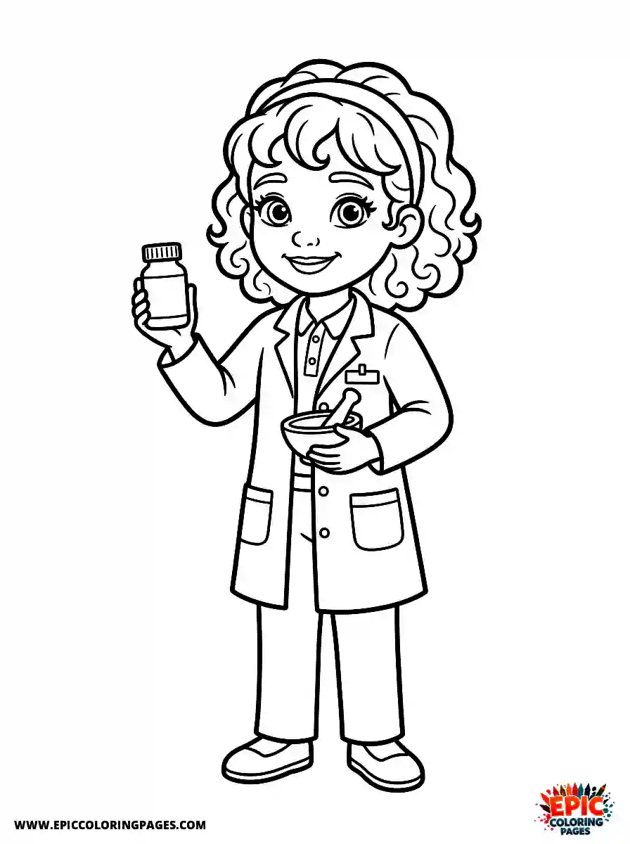 2D Disney Style Girl simple 2d disney style girl dressed as pharmacist holding medicine