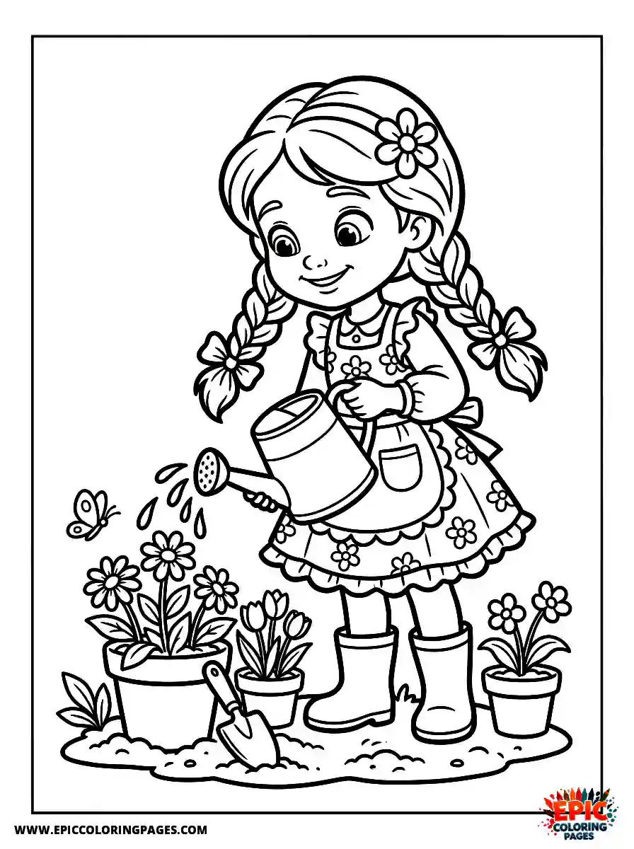 2D Disney Style Girl simple 2d disney style girl gardening with watering can