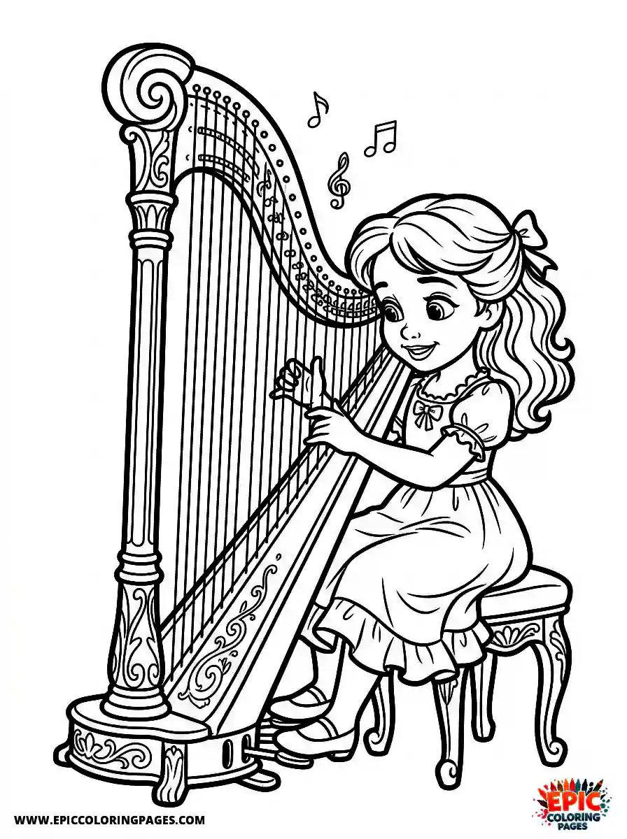 2D Disney Style Girl simple 2d disney style girl playing classical music on harp