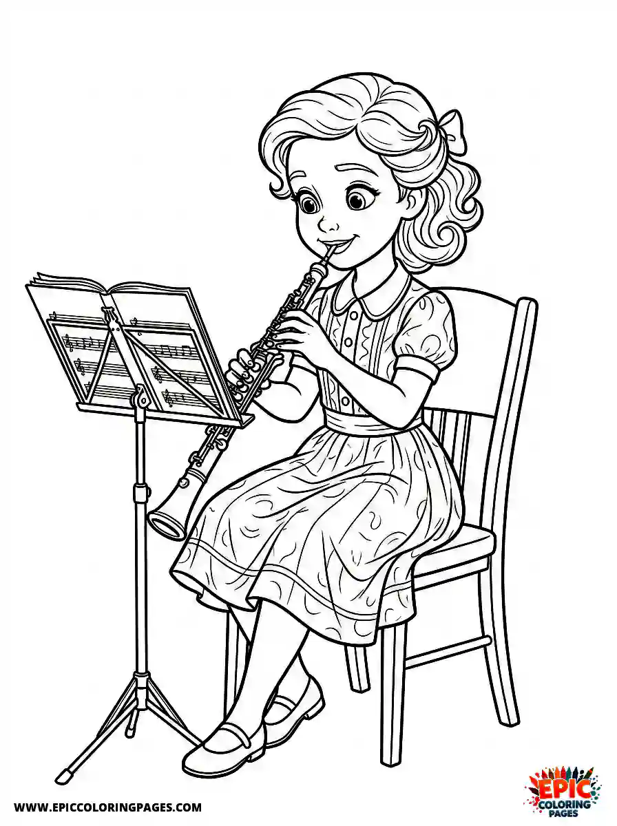 2D Disney Style Girl simple 2d disney style girl playing oboe in symphony