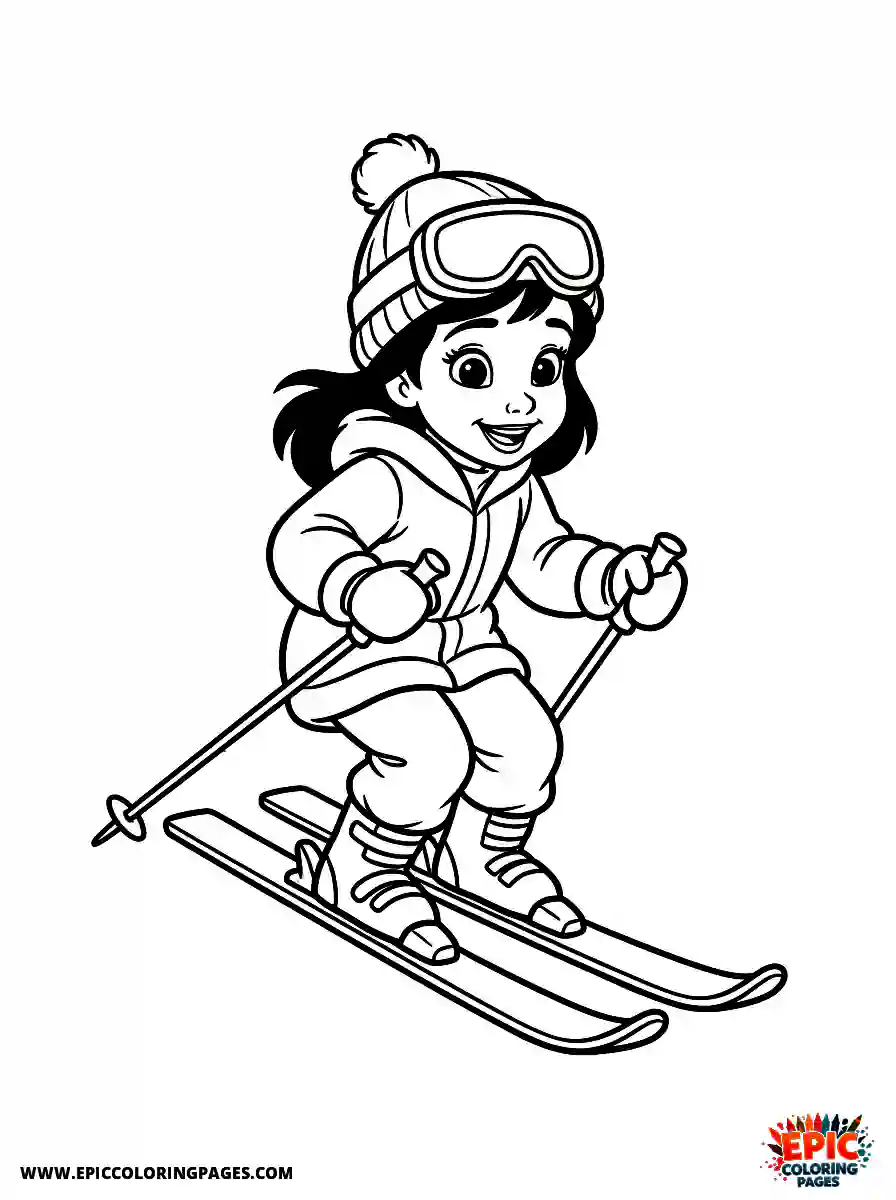 2D Disney Style Girl simple 2d disney style girl skiing on snow mountain