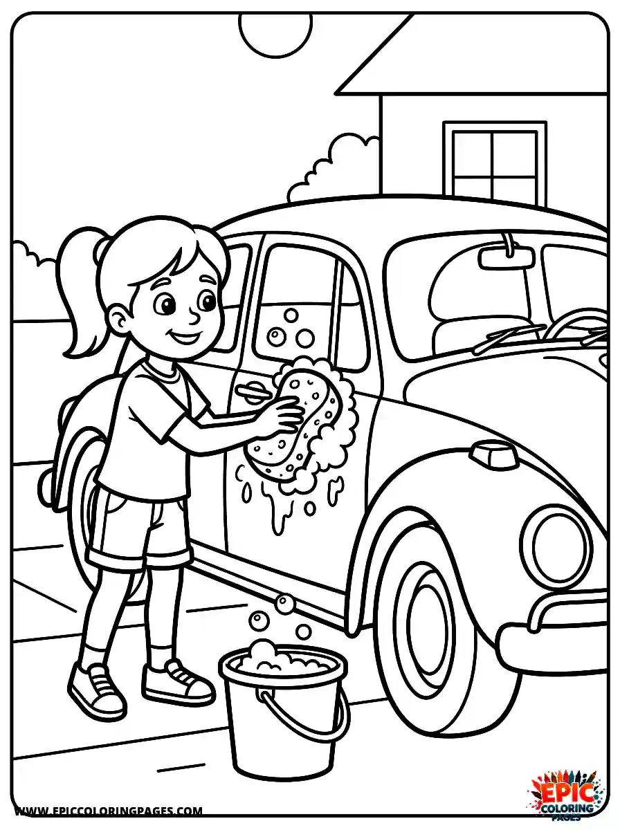 Simple Girl simple girl washing a car with sponge