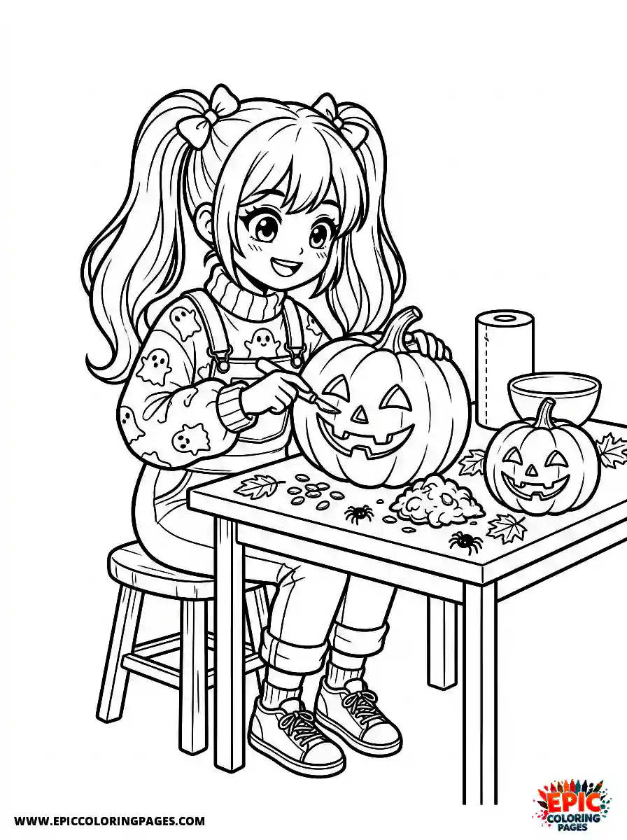 Manga Girl simple manga girl carving pumpkin for halloween