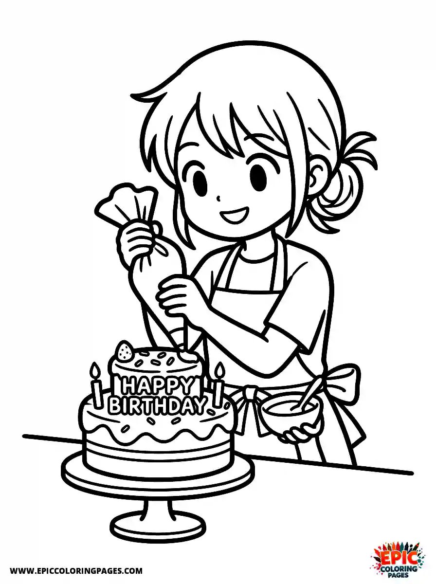 Manga Girl simple manga girl decorating birthday cake