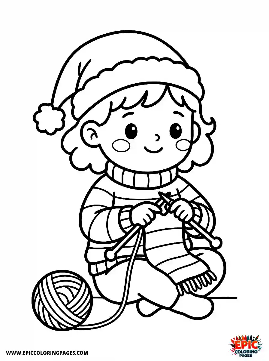 Christmas Girl Adorable Christmas girl cute style knitting a scarf