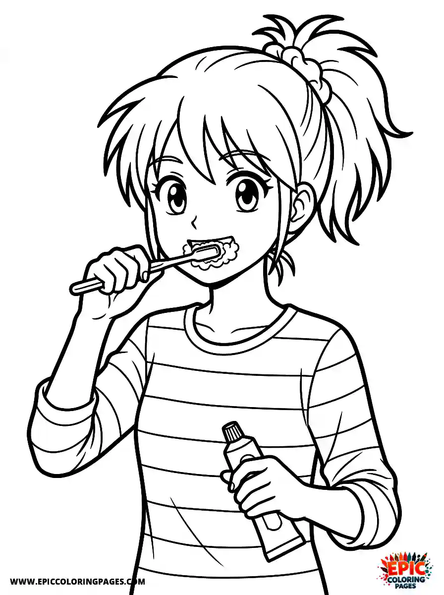 American Girl Adorable american girl manga style brushing teeth