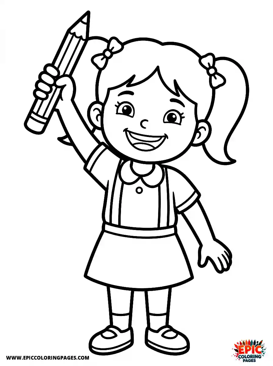Birthday Girl Adorable birthday girl cartoon style girl raising hand with pencil pigtails and big smile