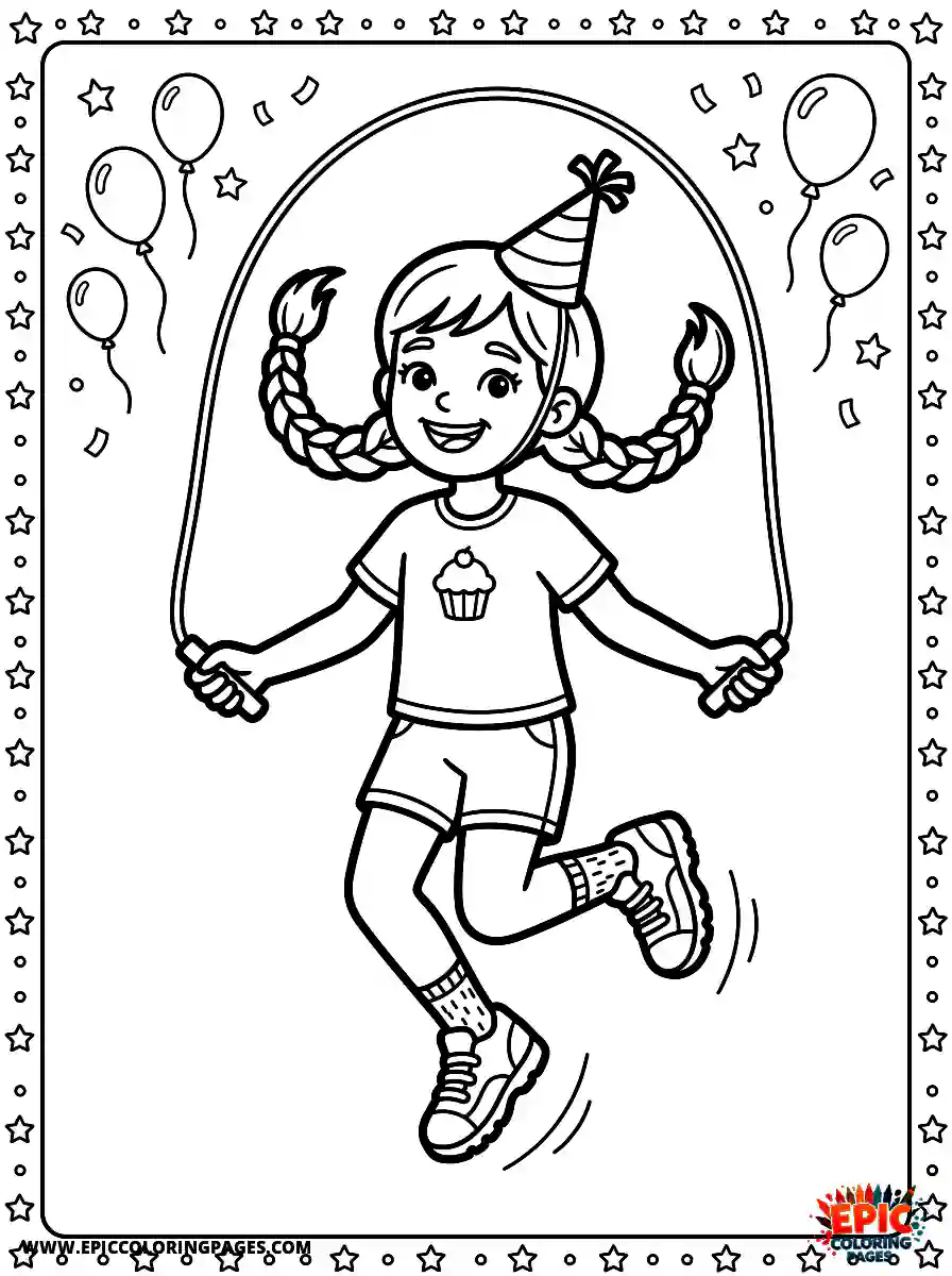 Birthday Girl Adorable birthday girl jumping rope braids flying and sneakers