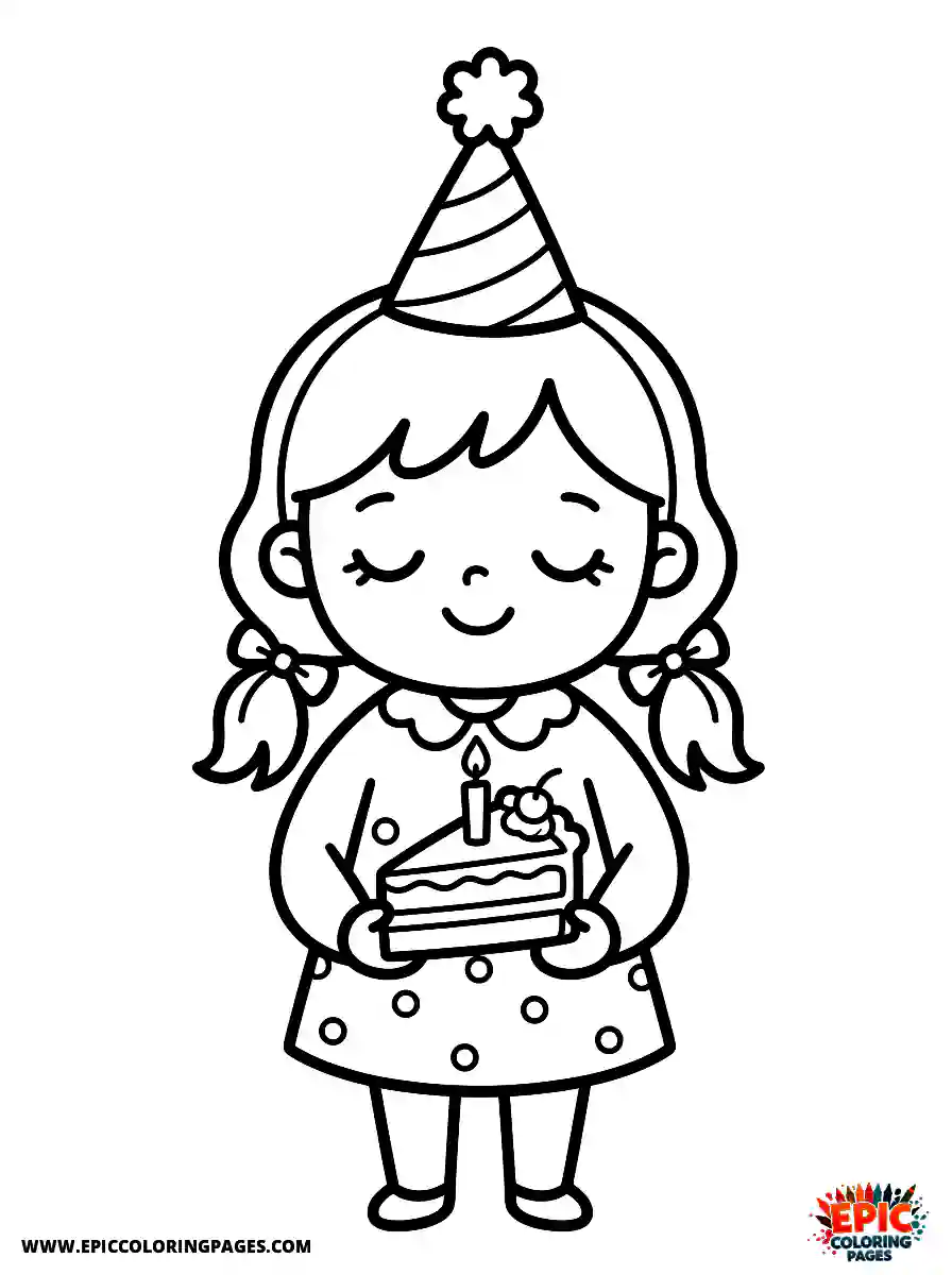 Birthday Girl Adorable birthday girl making a birthday wish eyes closed holding cake slice