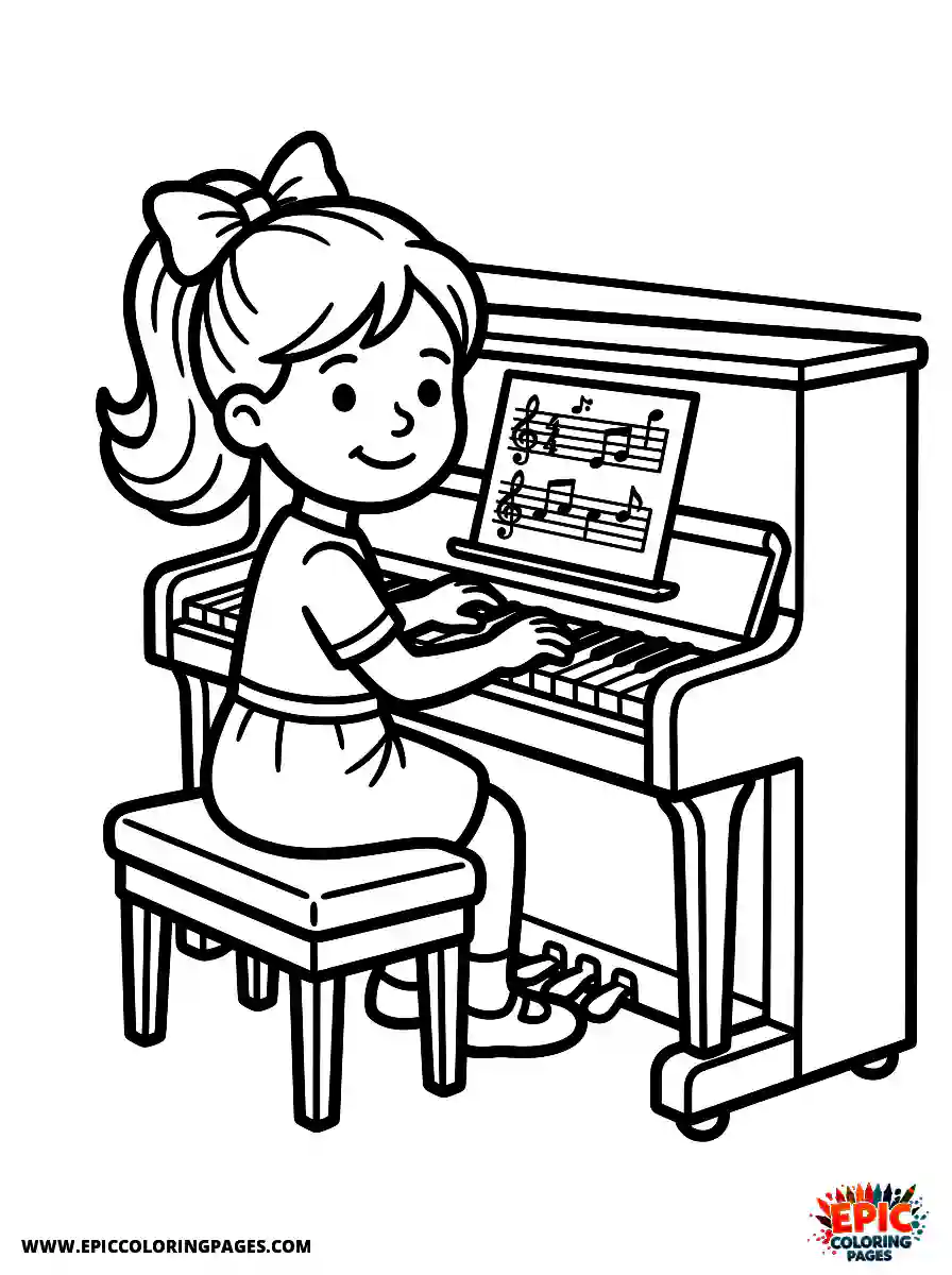 Birthday Girl Adorable birthday girl playing piano bow in hair with sheet music