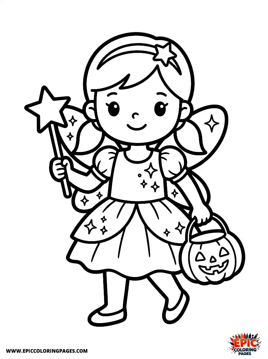 Birthday Girl Adorable birthday girl trick or treating in fairy costume wings and wand with star