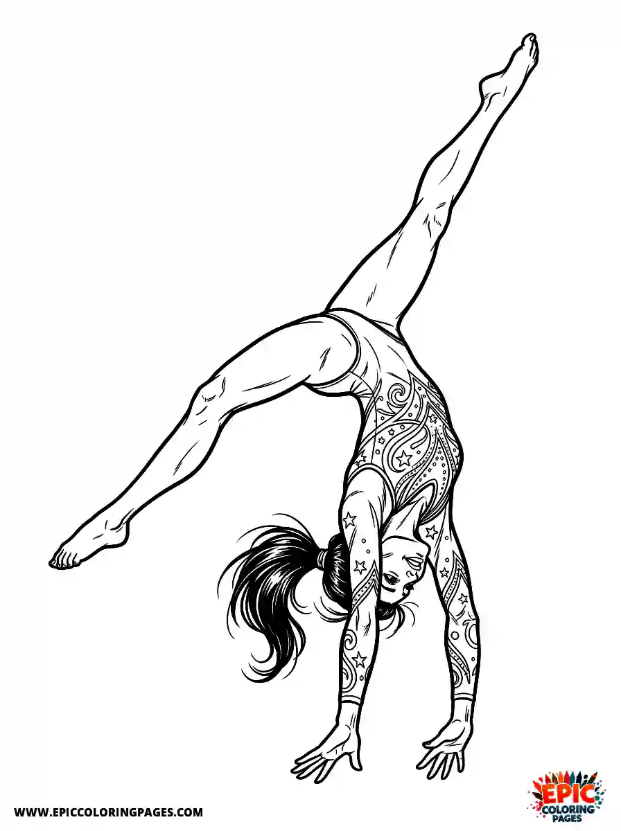 Gymnast Girl Adorable gymnast girl comic strip style doing a cartwheel in mid air