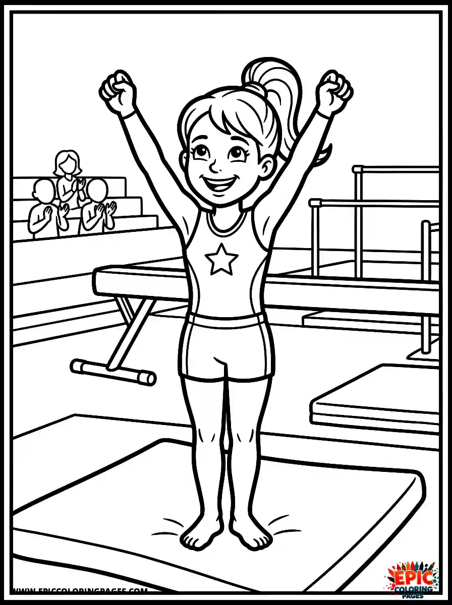 Gymnast Girl Adorable gymnast girl comic strip style presenting arms after a routine