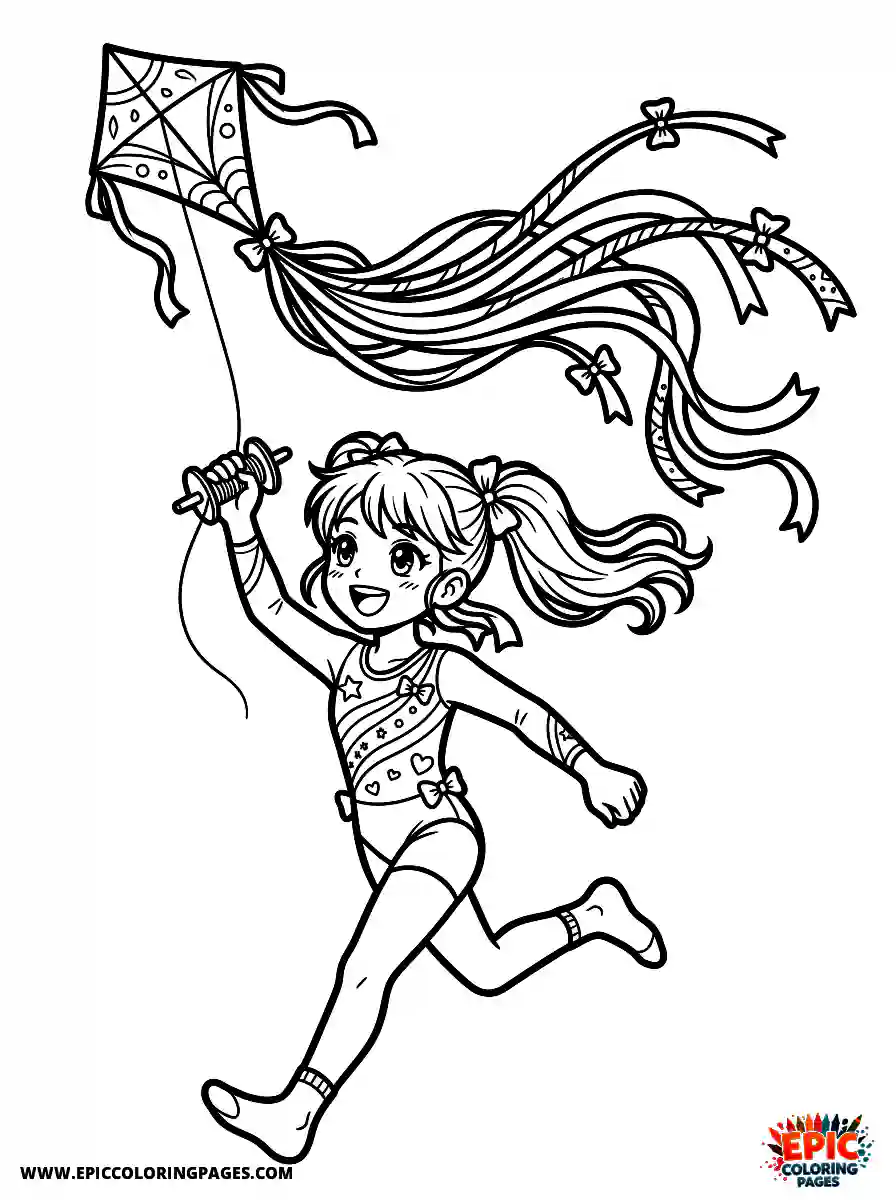 Gymnast Girl Adorable gymnast girl manga style flying a kite with a long tail