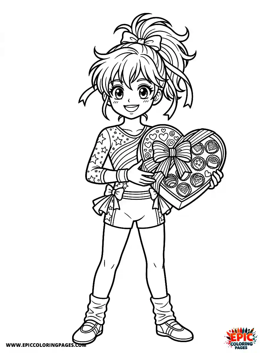 Gymnast Girl Adorable gymnast girl manga style holding a heart shaped box of chocolates